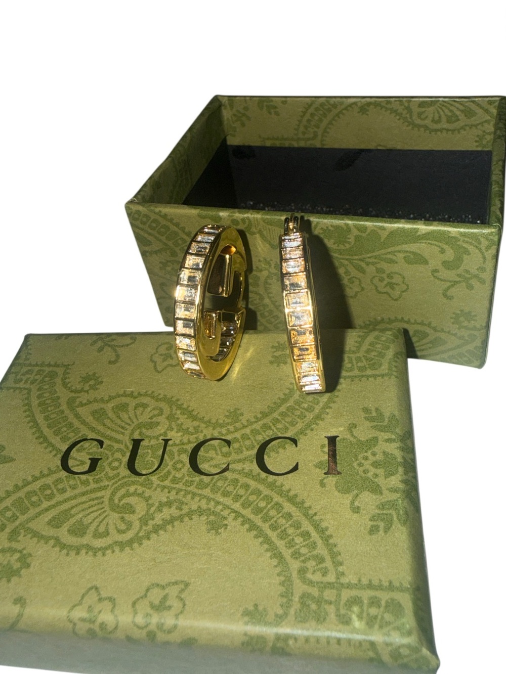 Crystal GG Style Hoop Earrings Gold Tone Rhinestone Statement Jewelry